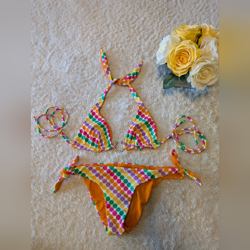 Reversible Colorful Polka Dot Bikinis Set